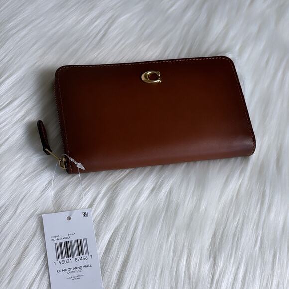 NWT Coach Medium Zip Around Wallet/ Brown/Calf Leather - Picture 4 of 4